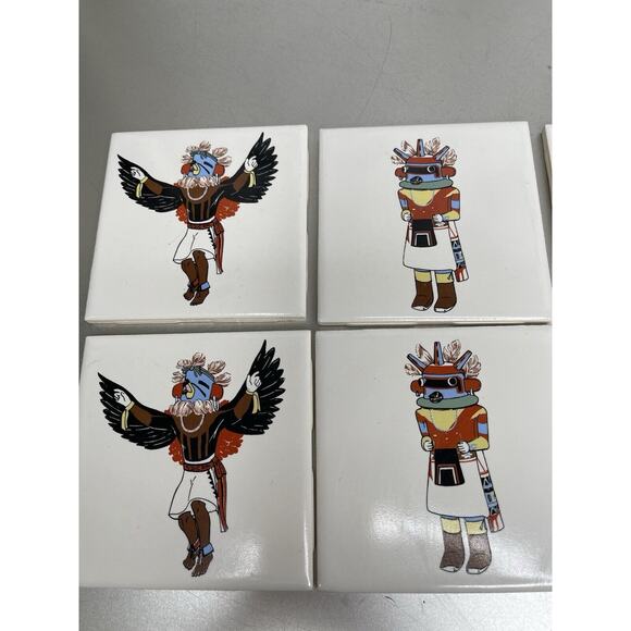 Kay Mallek Native American Dancer Kachina Totem Set 6 Coasters Made USA - Picture 2 of 8